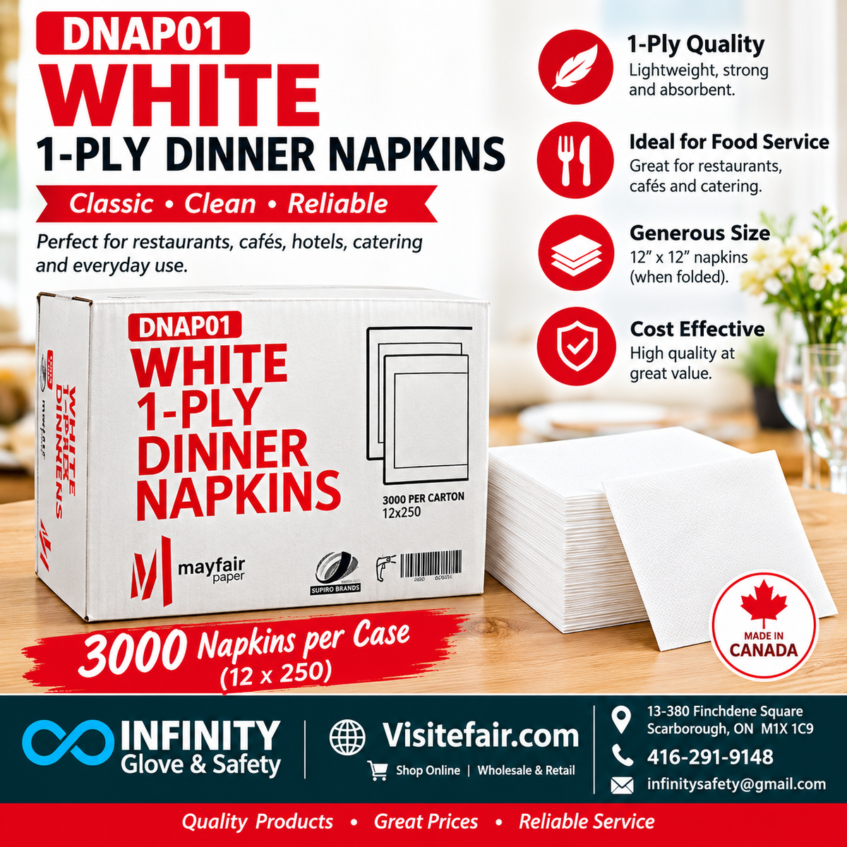 White 1-Ply Dinner Napkins – DNAP01 | Mayfair Paper