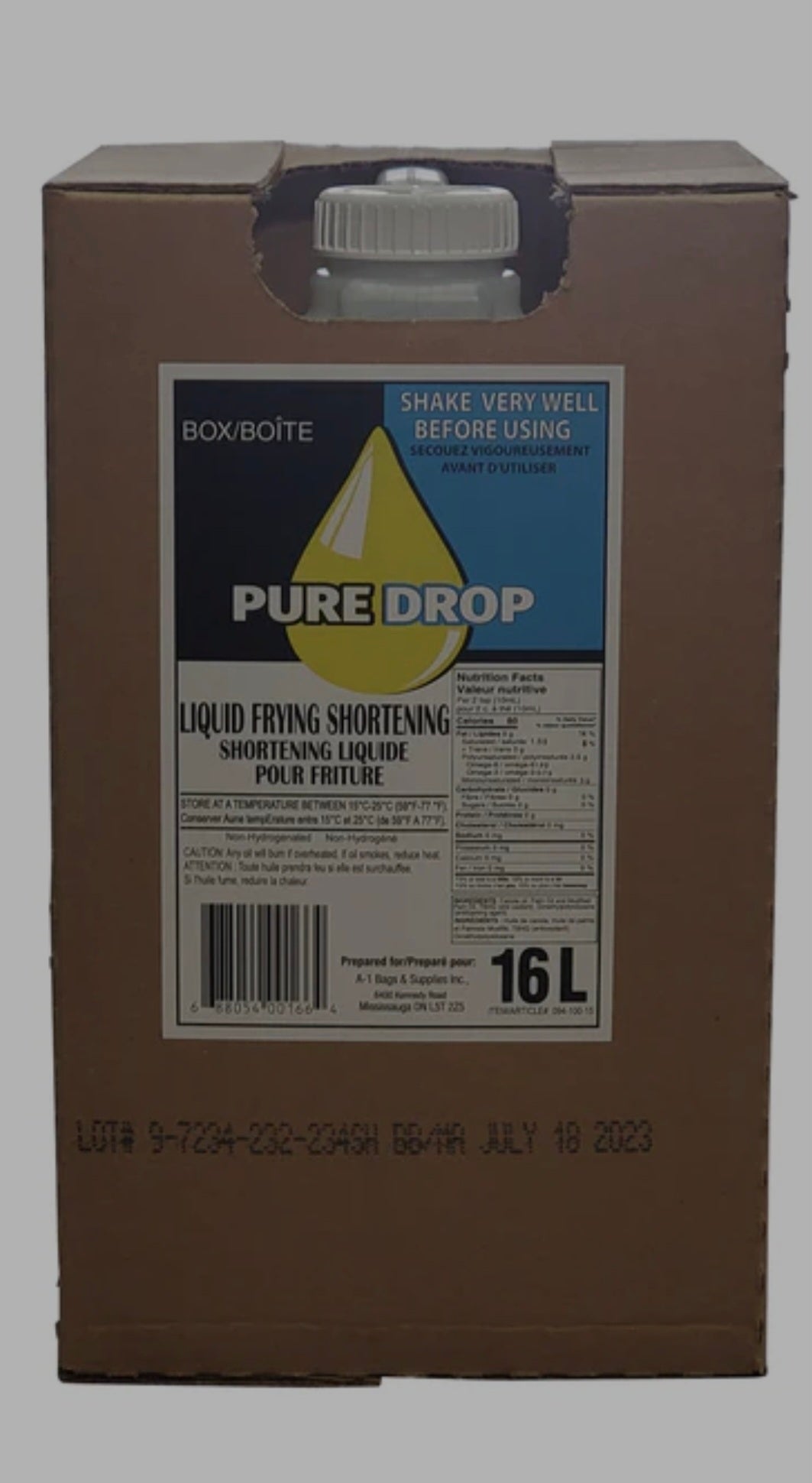 Pure Drop Liquid Frying Shortening 16Liter box