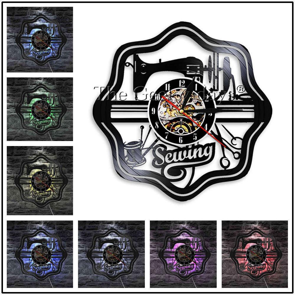 1Piece I Love Sewing Retro LED Wall Lamp Vinyl Record Wall Clock Sewing Machine Color Changing Wall Light Seamstress Gift