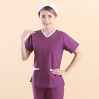 New Arrival women hospital medical uniform scrub dental clinic beauty salon working uniform Women's V-Neck Lab Coat purple color