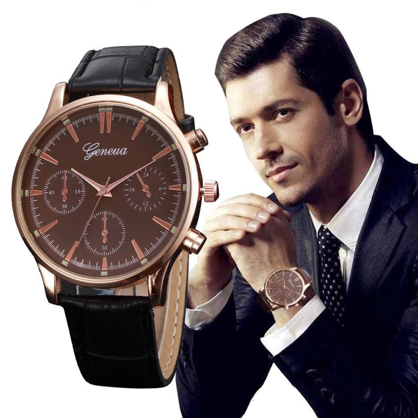 Fashion Mens Watches 2017 Hot Sale Business Style PU Leather Quartz Watch Men Clocks Wristwatch For Men Quartz-watch