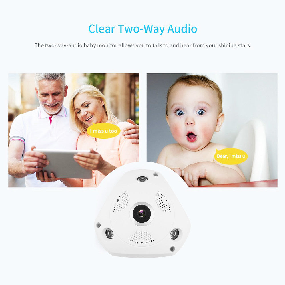 VR 3MP HD Fish-eye Lens 360°Panoramic Wireless IP Camera Audio Video WiFi Wide Angle 10m/33ft Night Vision VR CCTV Home Security Surveillance Cameras System Support Motion Detection APP Remote Control