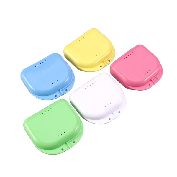 5pcs Retainer Case With Vent Holes and Hinged Lid Snaps Mouth Guard Case Orthodontic Dental Retainer Box Denture Storage Container