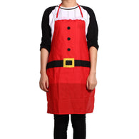 Unisex Red Christmas Applique Aprons Christmas Santa Claus Snowman Kitchen Cooking Waist Aprons with 2 Pockets for Men Women