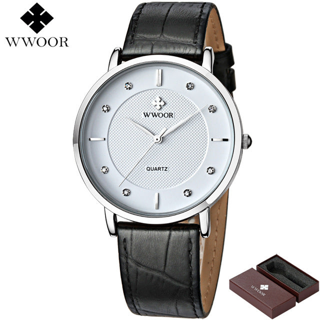 Men's Watches Brand Luxury Waterproof Ultra Thin Quartz Sports Watch Men Leather Strap Wristwatch Male Famous WWOOR Slim Clock