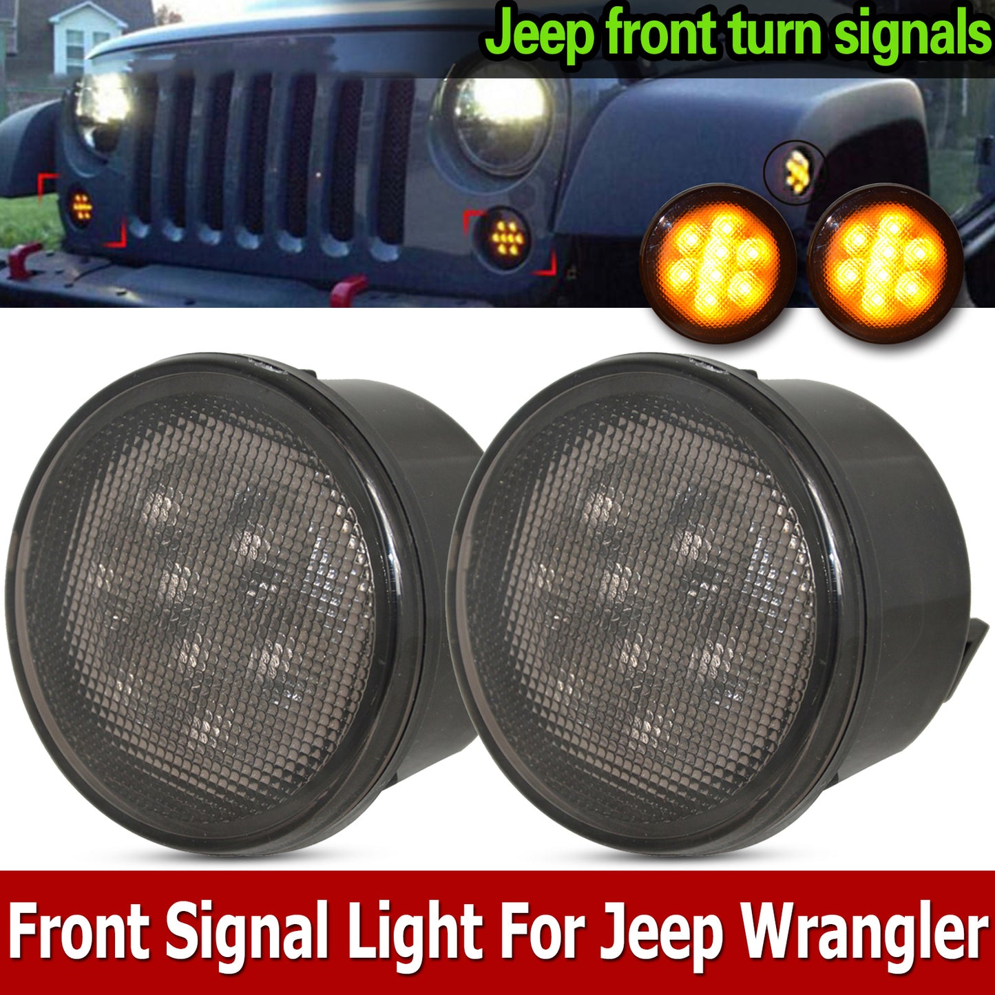 1Pair Smoke Lens Amber LED Car Front Fender Turn Signal Lights Side Marker for Jeep Wrangler 2007-2016