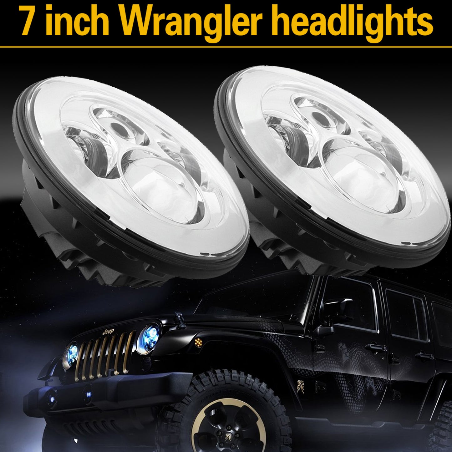 1Pc 7inch Round Chrome H4 LED Headlight Projector Light For Car Jeep Wrangler JK CSL2017