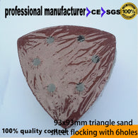 triangle sand paper with 6holes flocking sand paper for wood polishing at good price and fast delivery