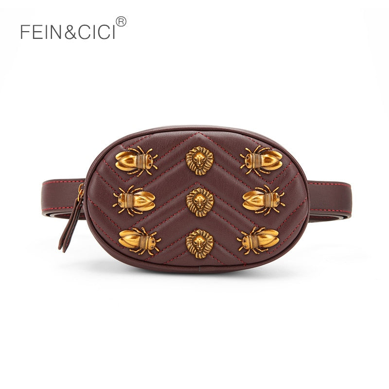waist belt bag women rivets lions Fanny Pack bags luxury brand fashion velvet leather handbag red black beige 2018 hight quality