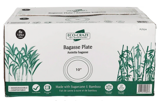 Plates Eco-Craze 10" Bagasse Plates – Compostable & Heavy Duty 125x4/case