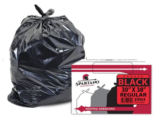 Garbage Bags 30"x38" Black Strong 200/cs. Brand Spartano