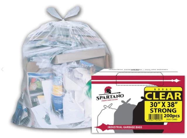 Garbage Bags 30"x38" Clear Strong 200/cs. Brand Spartano