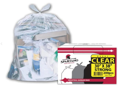 Garbage Bags 30"x38" Clear Strong 200/cs. Brand Spartano