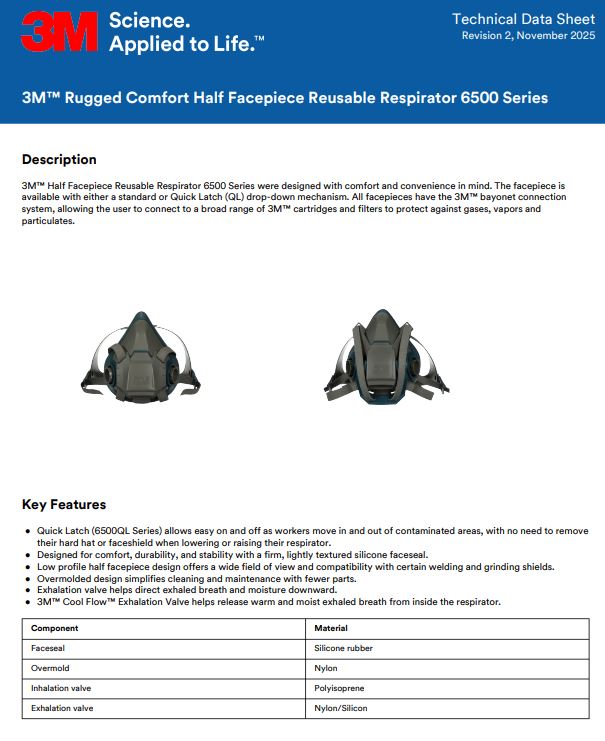 3M™ Rugged Comfort Half Facepiece Reusable Respirator 6502/49489, Medium