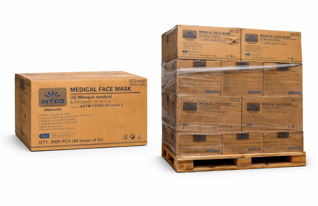 Intco Medical Face Mask ASTM F2100-20 Level 3 – 3-Ply Surgical Mask (50 Masks/Box | 40 Boxes/Case)