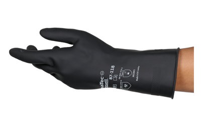Extra-heavyweight natural rubber glove with flocked lining 29 mil Ansell Black 87-118