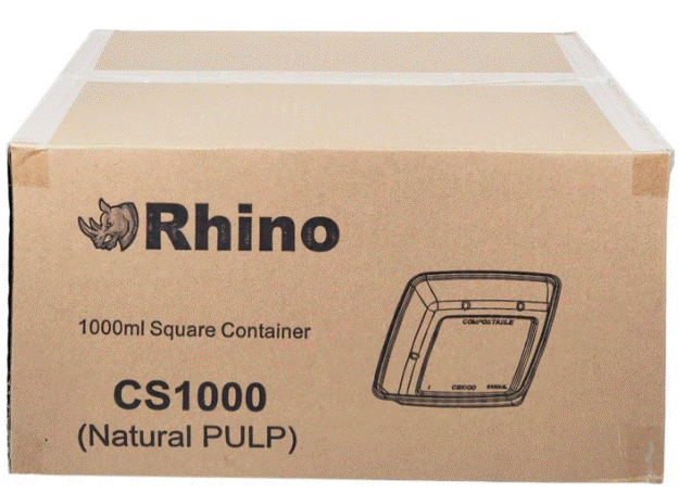 Eco-Craze/Rhino – 1000ml Square Natural Pulp Box – CS1000