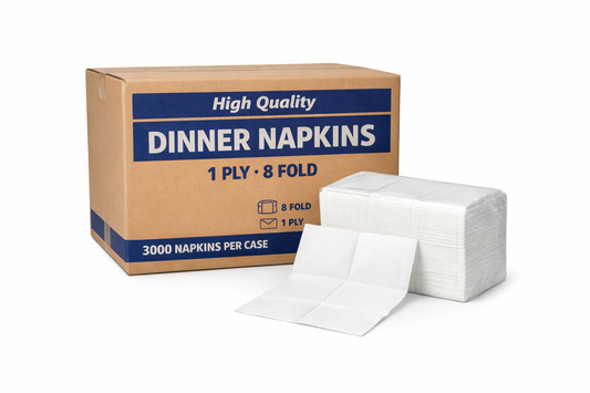 High Quality Dinner Napkins – 1 Ply | 8 Fold – 3000/Case