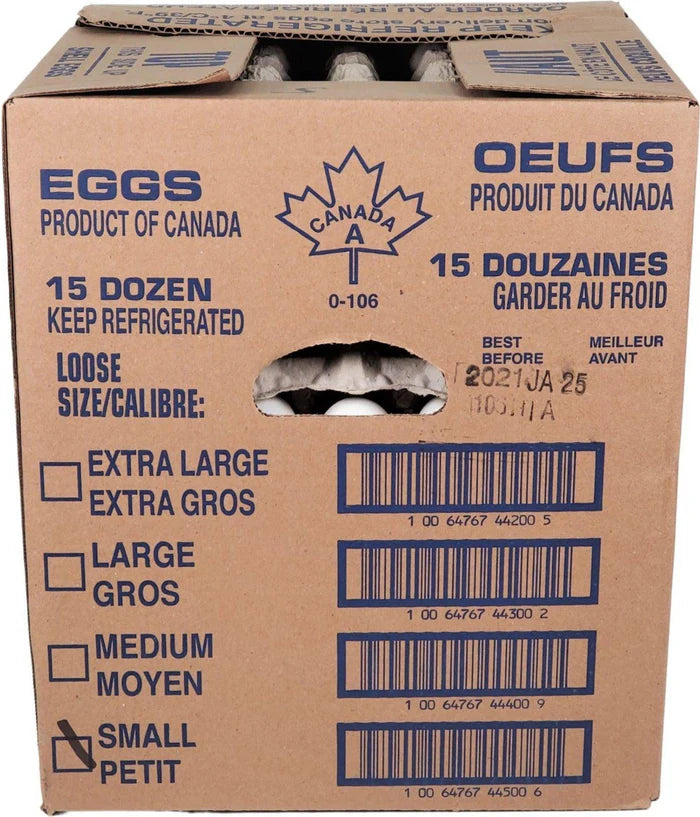 Burnbrae Small Eggs – Loose Pack Online order only GTA  15x12/case