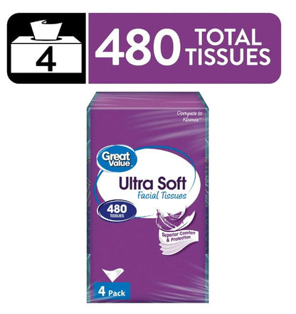 **SALE** UTRA SOFT , FACIAL-TISSUE 4-BOXES  3PLY