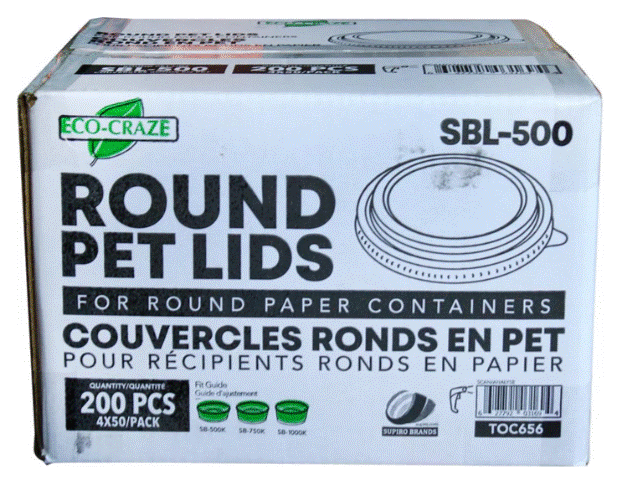 Eco-Craze – PET Round Lid – Fits 500/750/1000ml Paper Container – SBL-500 (200 lids)