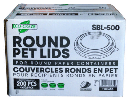 Eco-Craze – PET Round Lid – Fits 500/750/1000ml Paper Container – SBL-500 (200 lids)
