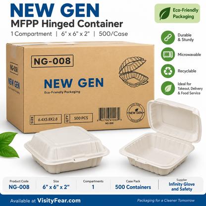 NG-008 – 6" × 6" MFPP Hinged Container, 1 Compartment – 500/Case