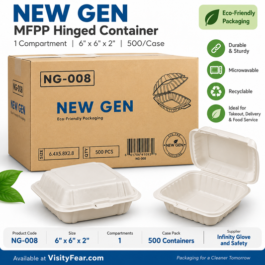 NG-008 – 6" × 6" MFPP Hinged Container, 1 Compartment – 500/Case