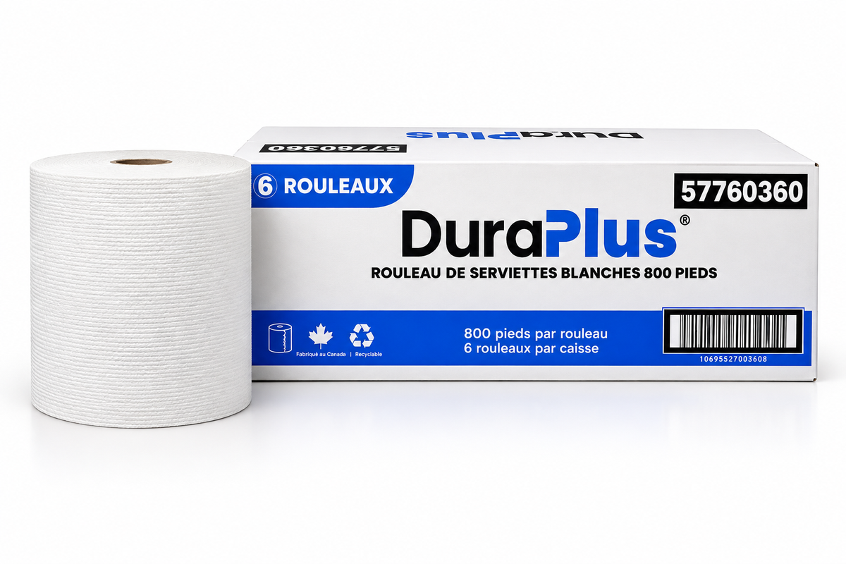 Dura Plus White Hard Towel/ Roll Towel – 800 ft (6 Rolls/Case)