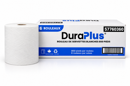 Dura Plus White Hard Towel/ Roll Towel – 800 ft (6 Rolls/Case)