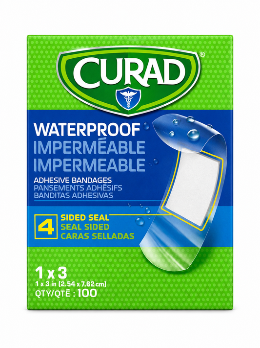 CURAD Waterproof Adhesive Bandages – 1" x 3inch  100/box