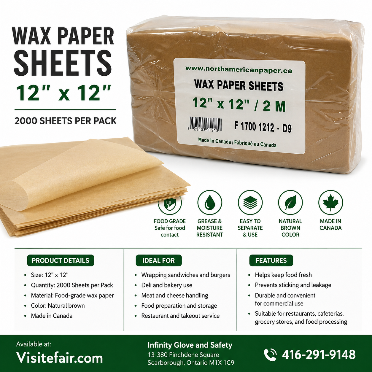 Wax Paper Sheets 12" x 12" – 2000 Sheets Pack