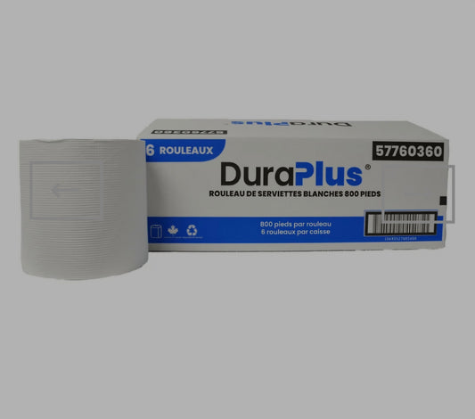 Dura Plus White Hard Towel/ Roll Towel – 800 ft (6 Rolls/Case)