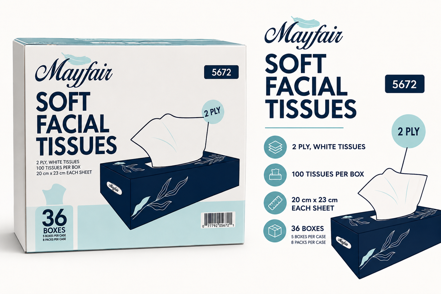 Mayfair Soft Facial Tissues – Product Description 36boxes in a master case