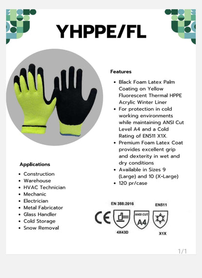 Cut-Resistant Winter Safety Gloves – YHPPE/FL Pair