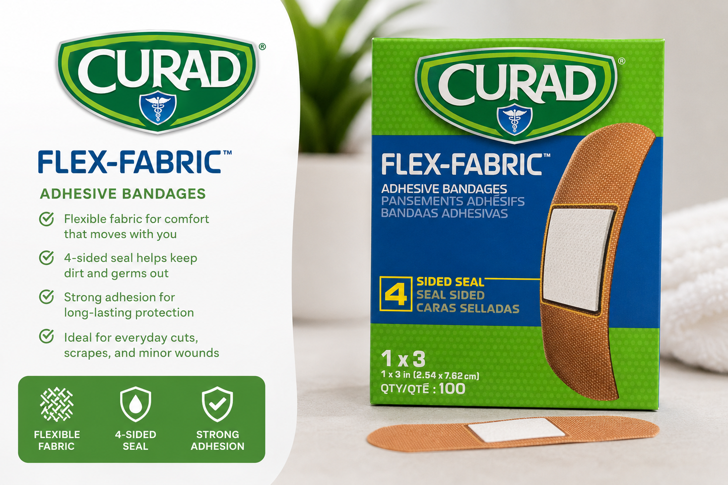 CURAD Flex-Fabric Adhesive Bandages 100/box