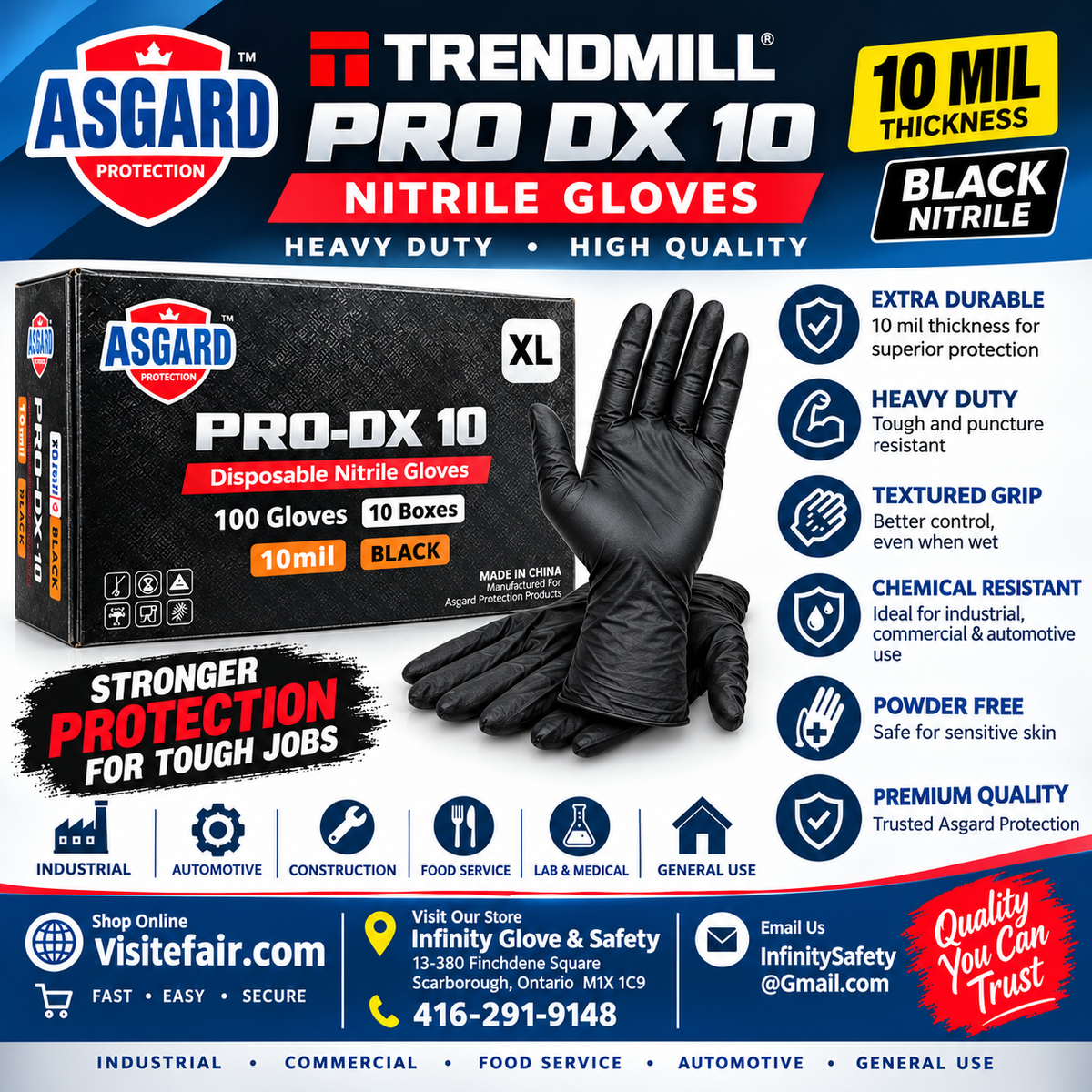Asgard Pro-DX 10 mil Nitrile Glove w/Diamond Grip, (100)