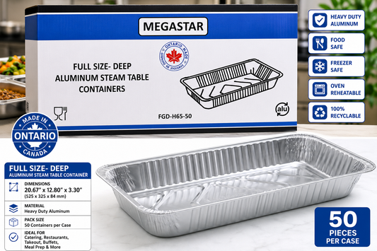 MEGASTAR Full Size Deep Aluminum Steam Table Containers