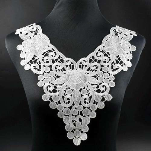 1Pcs White Fine Venise Lace Fabric Dress Applique Blouse Sewing Trims DIY Neckline Collar Costume Decoration Accessories