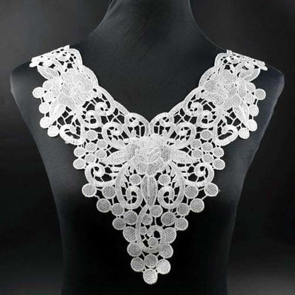1Pcs White Fine Venise Lace Fabric Dress Applique Blouse Sewing Trims DIY Neckline Collar Costume Decoration Accessories