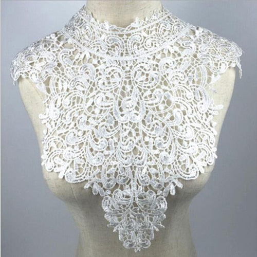 1Pcs White Fine Venise Lace Fabric Dress Applique Blouse Sewing Trims DIY Neckline Collar Costume Decoration Accessories