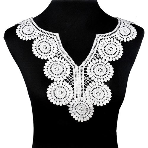 1Pcs White Fine Venise Lace Fabric Dress Applique Blouse Sewing Trims DIY Neckline Collar Costume Decoration Accessories