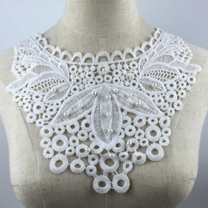 1Pcs White Fine Venise Lace Fabric Dress Applique Blouse Sewing Trims DIY Neckline Collar Costume Decoration Accessories