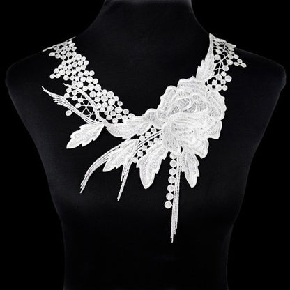 1Pcs White Fine Venise Lace Fabric Dress Applique Blouse Sewing Trims DIY Neckline Collar Costume Decoration Accessories