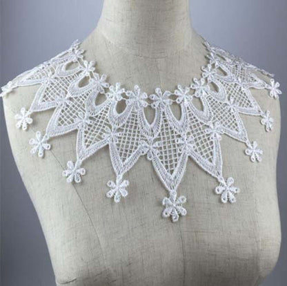 1Pcs White Fine Venise Lace Fabric Dress Applique Blouse Sewing Trims DIY Neckline Collar Costume Decoration Accessories