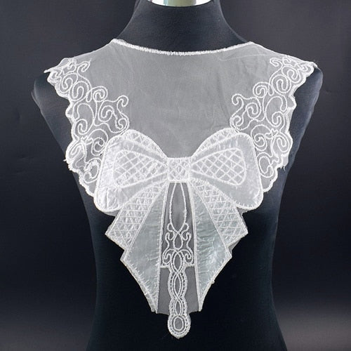 1Pcs White Fine Venise Lace Fabric Dress Applique Blouse Sewing Trims DIY Neckline Collar Costume Decoration Accessories