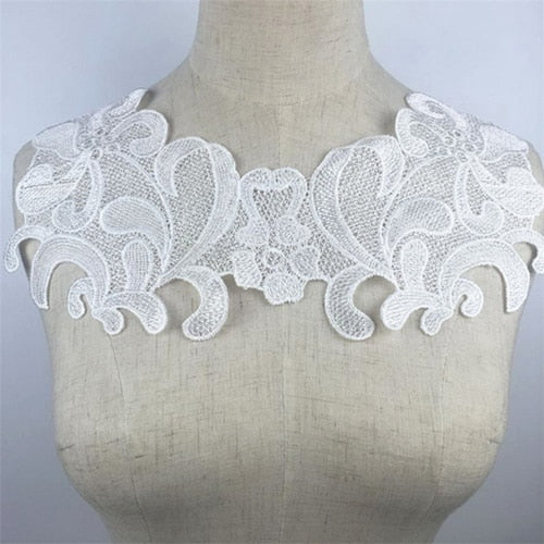 1Pcs White Fine Venise Lace Fabric Dress Applique Blouse Sewing Trims DIY Neckline Collar Costume Decoration Accessories