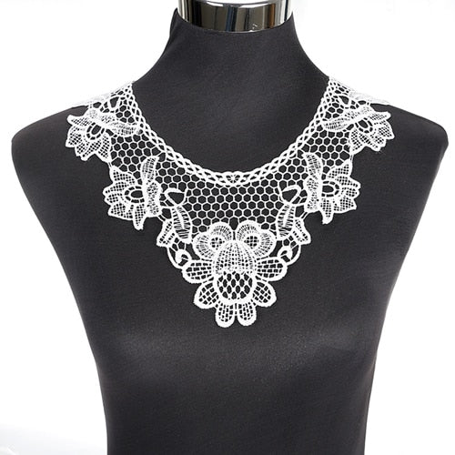 1Pcs White Fine Venise Lace Fabric Dress Applique Blouse Sewing Trims DIY Neckline Collar Costume Decoration Accessories