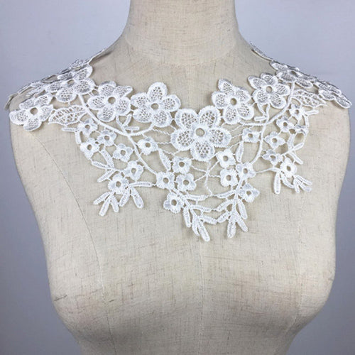 1Pcs White Fine Venise Lace Fabric Dress Applique Blouse Sewing Trims DIY Neckline Collar Costume Decoration Accessories