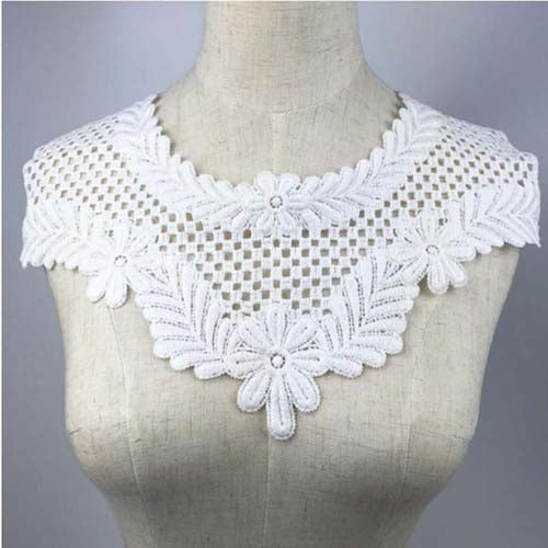 1Pcs White Fine Venise Lace Fabric Dress Applique Blouse Sewing Trims DIY Neckline Collar Costume Decoration Accessories